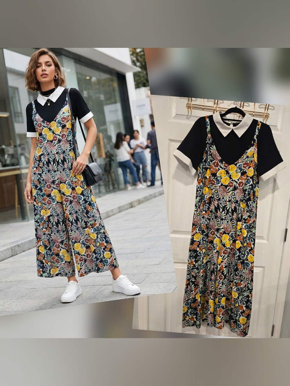 NATURAL LIFE | Floral Jumpsuit with White Collared Blouse, Size Small